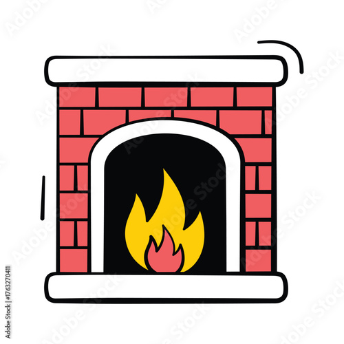 Grab this creatively design doodle icon of fireplace in modern style