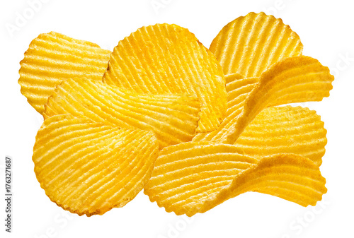 crispy, ridged potato chips perfect for snacking during a summer barbecue with family and friends, providing a tasty crunch at picnics and gatherings