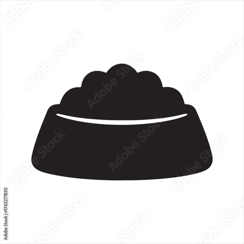 Simple black silhouette of a pet food bowl filled with kibble
