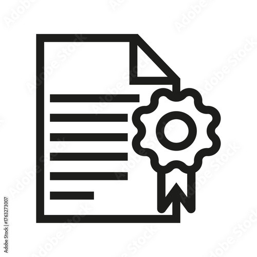 An outline icon of a certificate with a seal for websites or blogs on education, achievement, awards, professional qualifications. Cybersecurity Certification Icon. Vector of certificate in line style