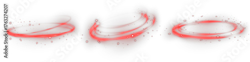 Abstract red neon light ring with glowing halo and bright flare. Vector circular light frame for futuristic, energetic, and digital art visuals.
