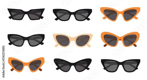 Collection of Nine Stylish Sunglasses in Various Designs and Colors.