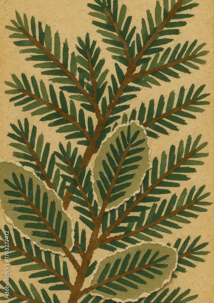 Fototapeta premium Vintage botanical pine illustration