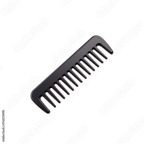 black plastic comb 3D Icon – Glossy Minimal Emoji Style, Isolated PNG object