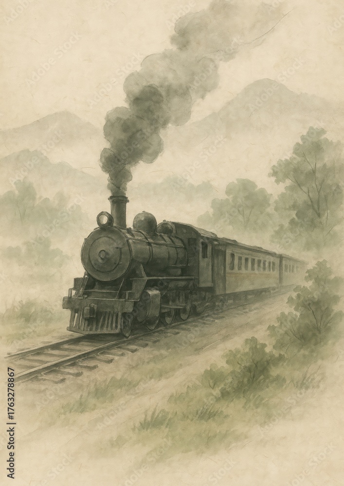 Fototapeta premium Vintage steam train in countryside