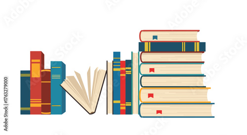 Collection of assorted books neatly stacked and arranged.