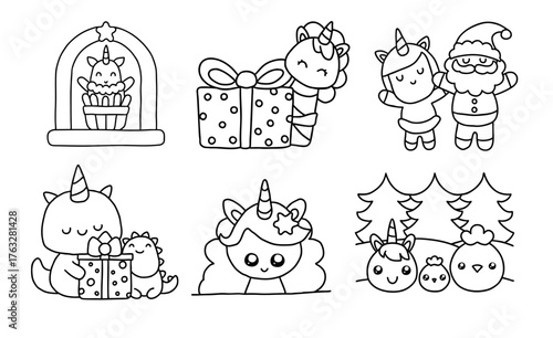 Christmas Unicorn and friends concepts, Cute Christmas unicorns and festive characters create joyful holiday scene