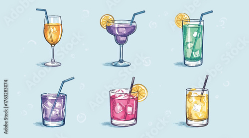 Hand drwan style colorful cocktail bottle sets