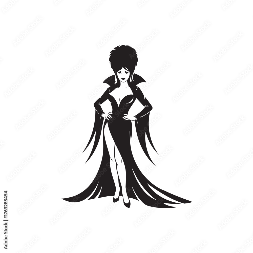 Fototapeta premium Black Color Elvira Halloween Silhouette on White Background.