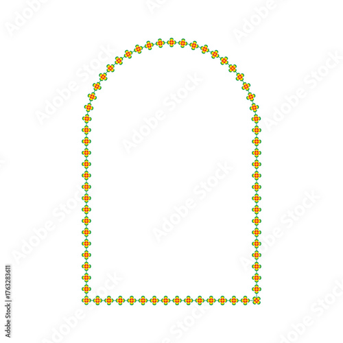 Floral Arch Border – Decorative Frame with Repeating Orange, Red, and Green Flower Pattern