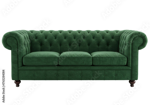 Isolated green Chesterfield sofa couch furniture luxury vintage elegant interior design style