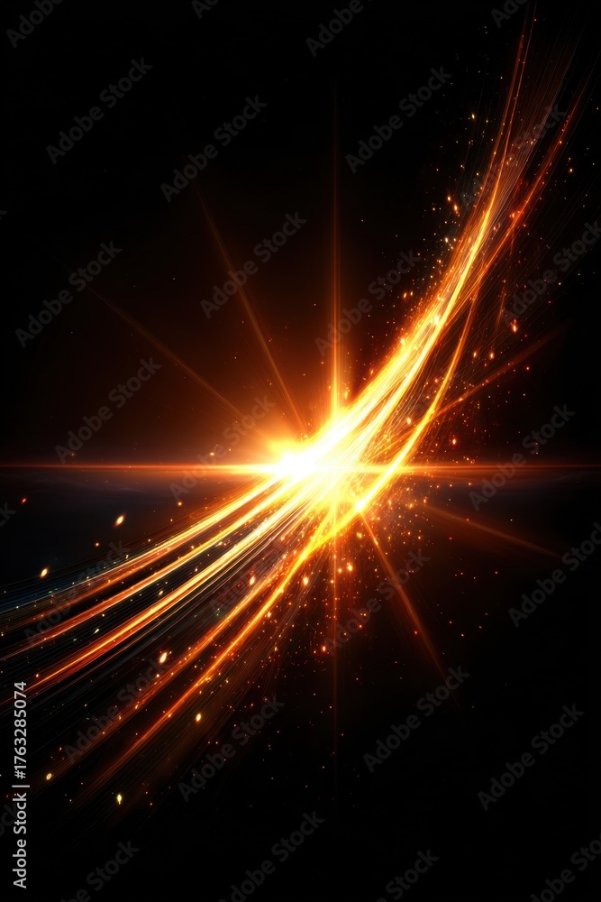 Fototapeta premium Abstract Golden Light Streaks on Black Background Sparkle and Shine with Energy and Motion for Graphic Design