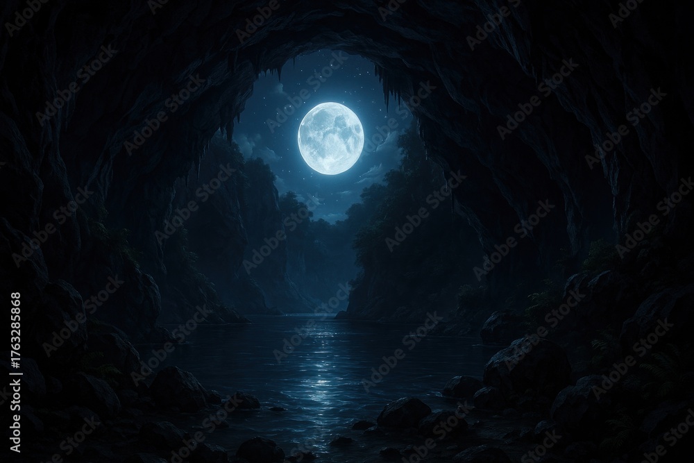 Fototapeta premium Mystical moonlit cave landscape
