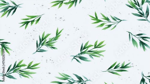 Watercolor Greenery Pattern on White Background Delicate Botanical Illustration Fresh Foliage Design Natural Theme Artistic Style