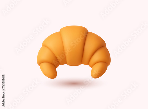 Croissant pastry icon. French bakery breakfast concept for web and packaging. 3D Vector Web Illustration.