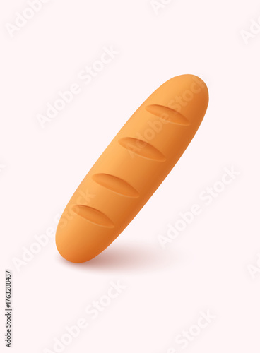 Fresh bakery bread isolated on soft background. Minimal food concept, perfect for branding and packaging design. 3D Vector Web Illustration.