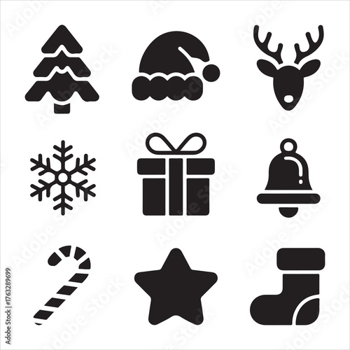 christmas day vector art icon pack silhouette bandle bnner icon set black and white backgrount 9 sampol disign