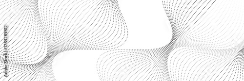 Flowing dots particles wave pattern halftone gradient curve shape isolated on white background. Vector in concept of technology, science, music