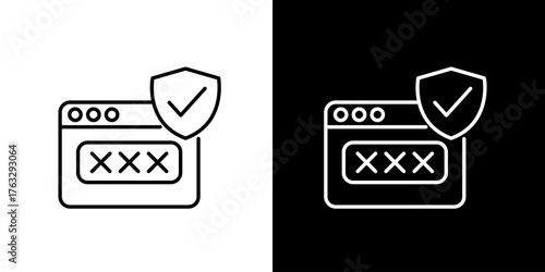 Web browser security protection vector icon showing secure password entry with a verified shield, illustrating data privacy and online authentication