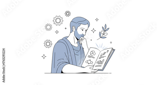 Celebrating World Philosophy Day with an enlightened scholar immersed in profound intellectual exploration and the pursuit of knowledge, reflecting on timeless truths and human understanding