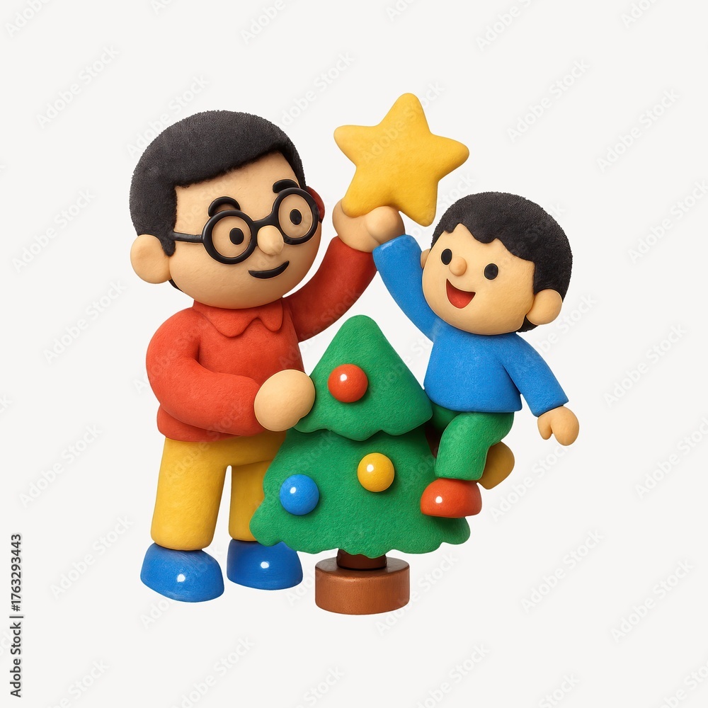 Fototapeta premium Father son decorating tree