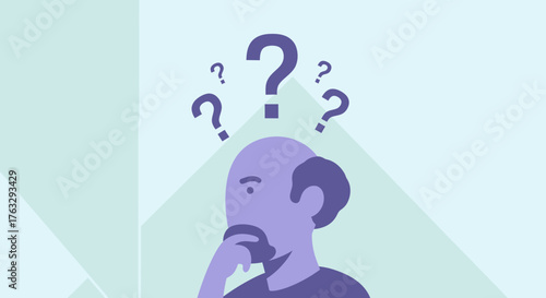 A vector illustration of a thoughtful man contemplating complex questions, celebrating World Philosophy Day