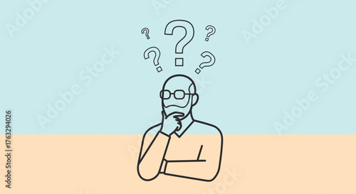 World Philosophy Day Contemplative Figure Surrounded by Question Marks, Pondering Existence