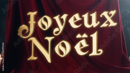 Texte Joyeux Noël doré sur fond rouge festif