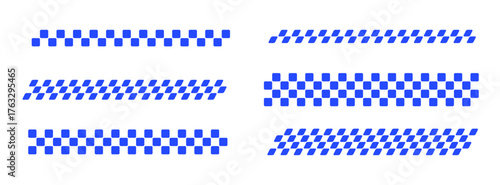 set of checkered border line. rally flag texture. chess background pattern. blue and white square