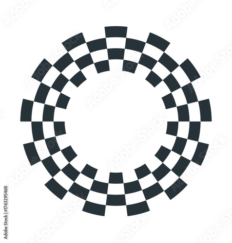checkered circle. round frame. black and white border for racing motorsport.