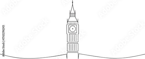 Big Ben Tower one continuous line art, Vector illustration, One line art, Line art graphic style