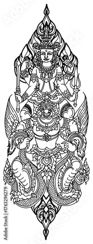 Thai pattern art angel literature thai on the black and white background