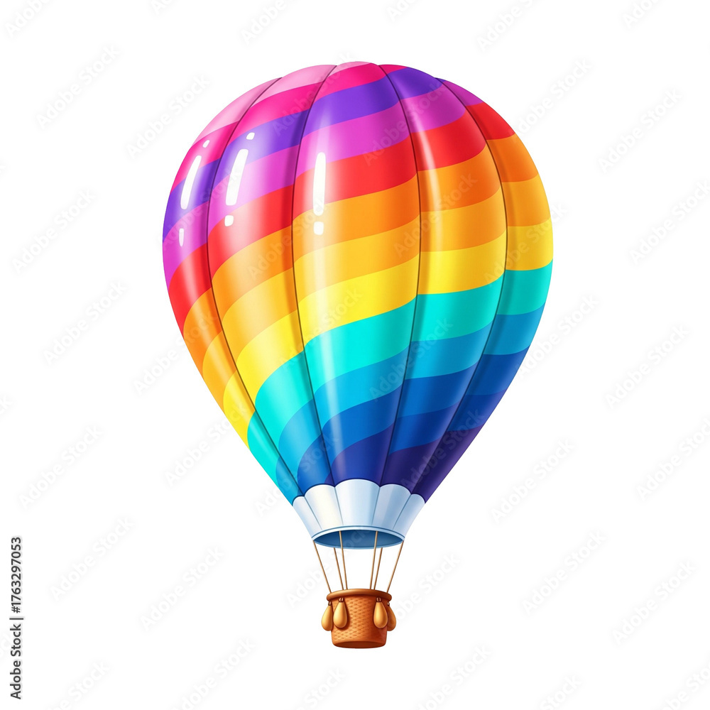 Naklejka premium Vibrant Rainbow Hot Air Balloon Illustration Isolated on White Background