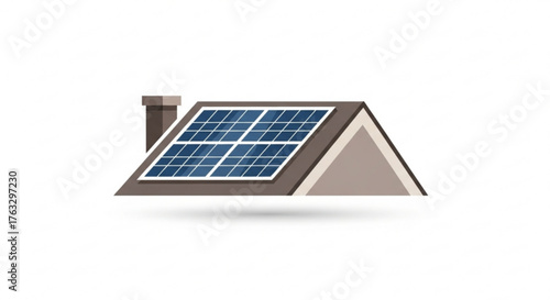 Solar panel on a roof with a chimney, representing sustainable energy and ecofriendly home solutions