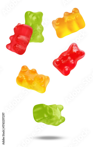 Papier peint scattered gummy bears falling playfully suggest childhood joy, sweet indulgence,