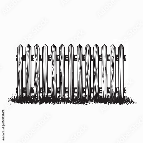 Traditional Wooden Fence Classic Style Vector Illustration