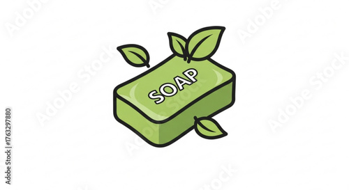 Green soap bar with leaves natural and organic soap for body care and hygiene eco friendly product