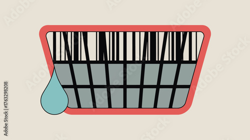 A white toy wagon with small wheels and a flag on a colorful rounded tile floor in a cartoon style