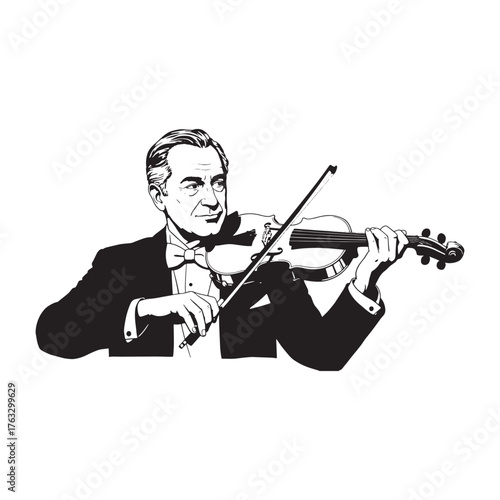 Older Man Playing Violin in Tuxedo musician male