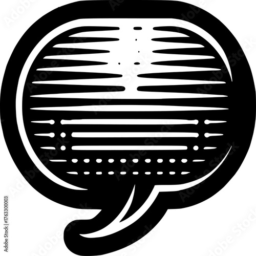 Speech Bubble Icon: A minimalist speech bubble icon, a symbol of communication and dialogue, set against a stark backdrop, perfectly embodies the essence of conversation