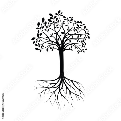 Tree vector silhouette. Tree root vector 