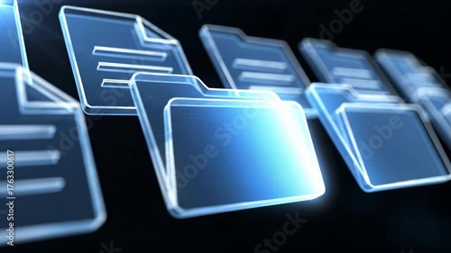 Wallpaper Mural Digital folder file management system with glowing transparent directory icons. Data storage organization, document archive structure, cloud database interface, and electronic filing for business Torontodigital.ca