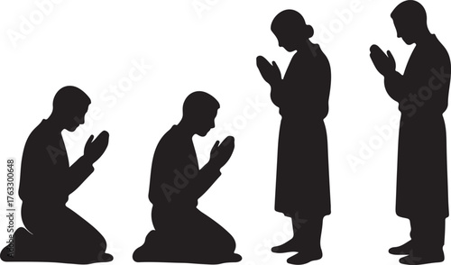 People praying in silhouette black white