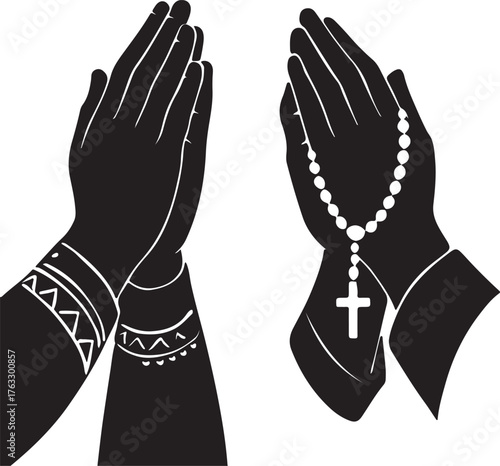 Praying Hands With Rosary and Bracelets cross beads
