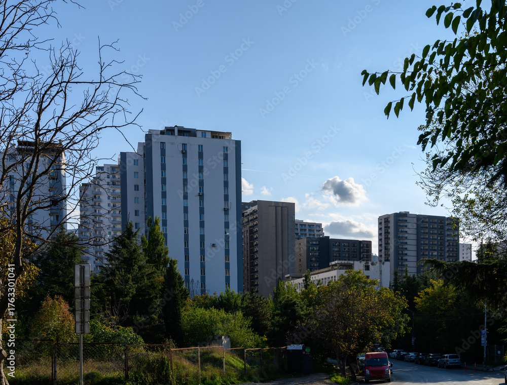 Obraz premium Residential High-Rise Buildings in the Saburtalo District of Tbilisi