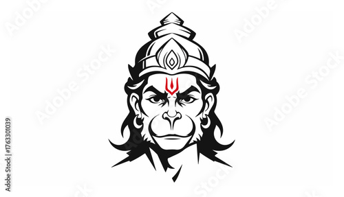 Angry Lord Hanuman head Stylized Hindu god face vector for mascot or tattoo design