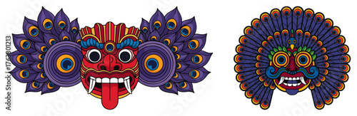 Traditional Sri Lankan Devil Masks Colorful Yaka dance mask vector illustration set