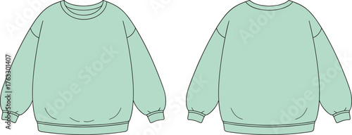 Sweatshirt vector illustration, front and back view, oversized crew neck long sleeve design, fashion CAD drawing, casual apparel flat garment sketch