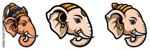 Ganesha and elephant head mascot collection Set of colorful vector logo icons for spiritual or team design