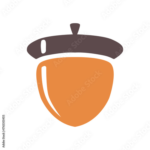 Acorn icon. Whole nut color sign. Oak nut symbol. Squirrel food pictogram. Autumn pictogram.
